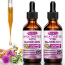 2 paquets de gouttes liquides de chardon de lait - Nettoyez le foie Détox et réparation - 1000mg de supplément de chardon de lait pour le soutien du foie, supplément de foie silymarin pour la santé du foie, végétalien, non-OGM, 4 Fl Oz