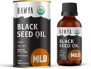 RAWYA Huile de graines noires - pressée à froid - Graine de cumin noire - Premium Nigella Sativa - Omega 3 6 9 - Kalonji pour la peau et les cheveux sains - Non-OGM, sans gluten - Huile de bien-être - Arôme doux - 3,4 Fl Oz