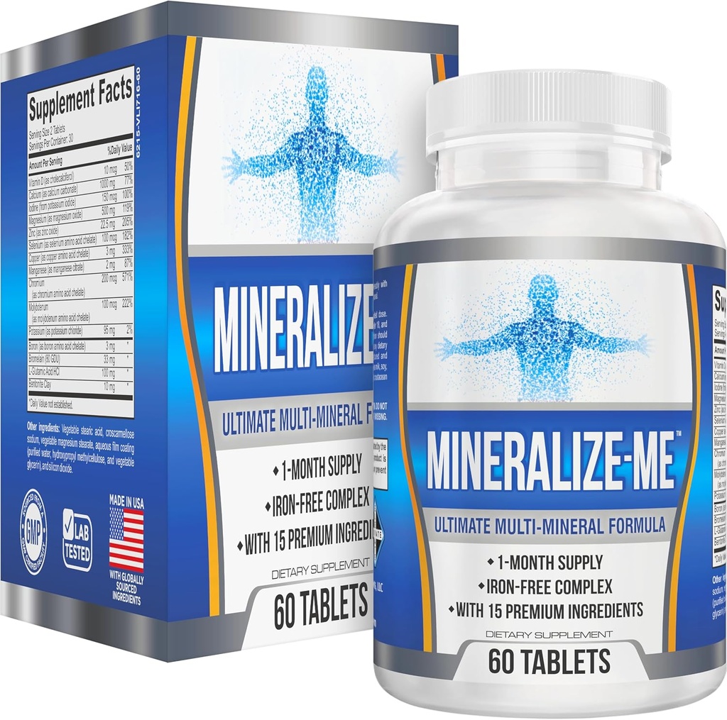 Multi-Mineral-Ergänzung (15-in-1) Iron Free Formula | High-Potency Multiminerals | Essential Trace Minerals | Multimineral Supplements | 60 Tabletten