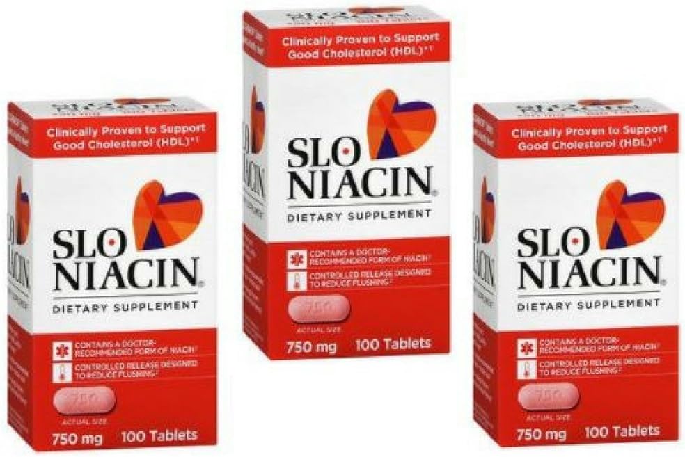 SLO-NIACIN Nahrungsergänzung Einmal täglich mit 750 mg Niacin Vitamin B aus Nicotininsäure für hohe Absorption 100 Tabletten pro Flasche 3 Packung