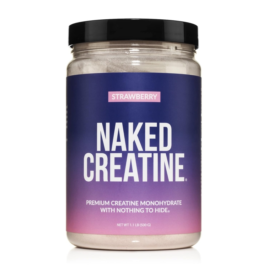 NAKED Creatine - Erdbeeren Flavored Creatine Monohydrate - Echtes Erdbeerpulver, keine Additive, Muskelwachstum, Vegan, Non-GMO, Glutenfrei, Sojafrei - 45 Servietten