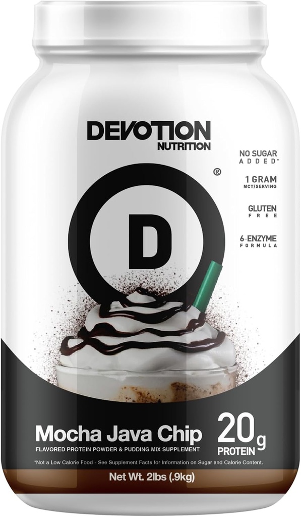 Devotion Nutrition Protein Powder Blend | Glutenfrei, Keto Friendly, Ohne Zusatz von Zucker | 1g MCT | 20g Whey & Micellar Protein | 2lb Tub (Mocha Java Chip)