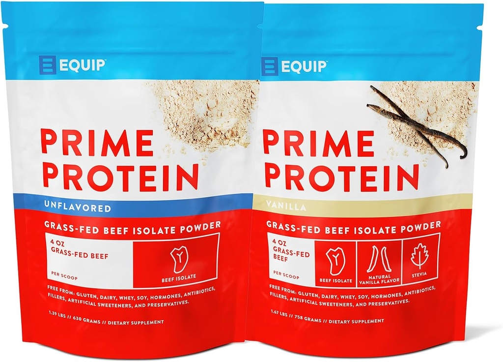 Equip Foods Prime Protéine Poudre Sans arôme et Prime Protéine Poudre Vanille
