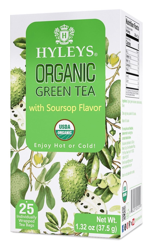 Hyleys Organic Green Tea Soursop Flavor - 25 Teebeutel - (12 Pack - 300 Teebeutel insgesamt) - Graviola Guanabana Tee