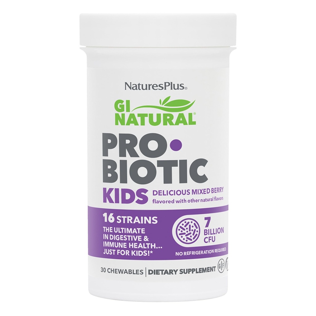 Natures Plus GI Natural Probiotic Kids, Mixed Berry - 30 Chewables - Verdauungs- und Immungesundheit Nur für Kinder - Glutenfrei - 30 Portionen
