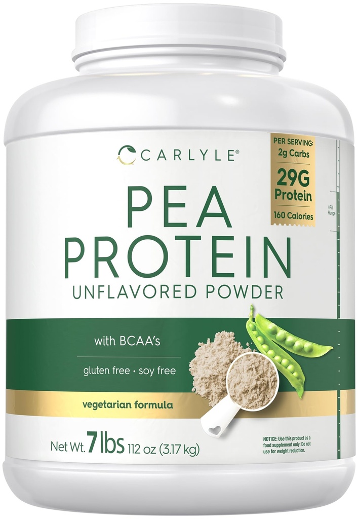 Poudre de protéine de pois de Carlyle 7lb , non aromatisée , 29G Protéine , pour les hommes et les femmes , Végétarienne, non OGM, sans gluten et sans soja