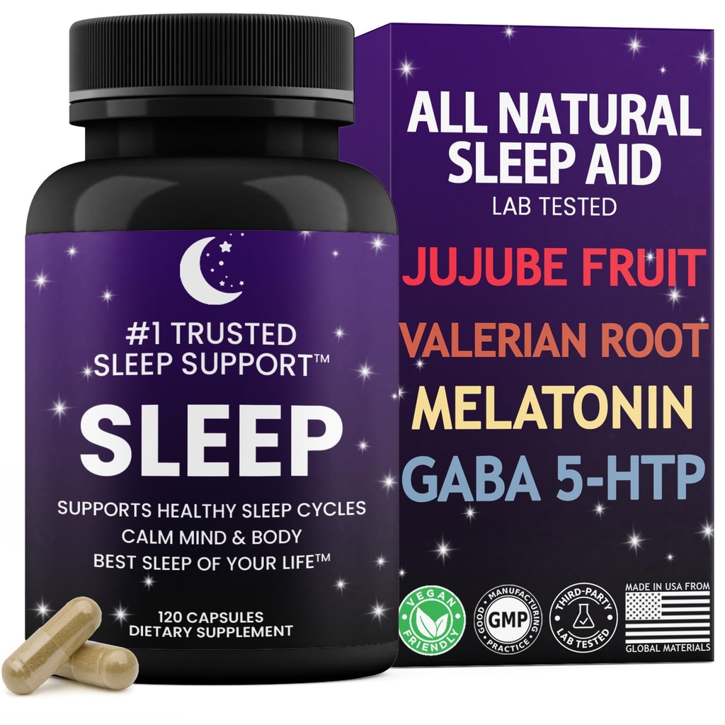 Aide naturelle au sommeil pour les adultes │Meilleur sommeil de votre vie │Sot de Valérie │GABA │5-HTP │Melatonine │120 Capsules de formation de non-Habit
