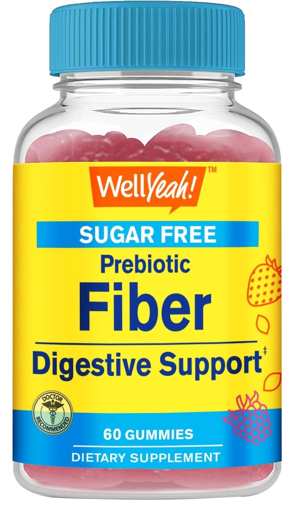 WellJa Sugar Free Fiber Gummis für Erwachsene (4g)| Verdauungs-Supprt |Prebiotic Fiber Supplement | 60 Count