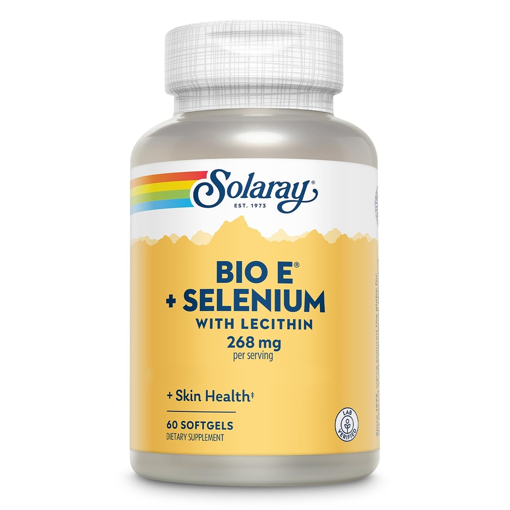 Bio Vitamine E 400 UI (268 mg) avec Sélénium 100 mcg et Lecithine - Support thyroïdien, Supplément antioxydant et immunosupport, Haute absorption, Verifié en laboratoire, Garantie de 60 jours, 30 portions, 60 Softgels