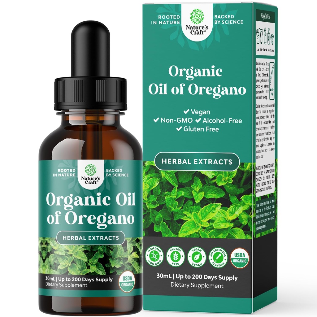 gouttes d'huile d'origan organique - Super concentré huile liquide d'origan avec carvacrol 60% pour la digestion et le soutien immunitaire - Teinture d'extrait d'herbe liquide pour la force immunitaire et les intestins sains - 30 mL