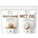 Micro Ingredients MCT Ölpulver mit Prebiotic Fiber & Lions Mane Mushroom Supplement Powder Bundle 2 Pack | C8 MCT Öl für Kaffee Creamer | Natürliche Superfood für Gehirn, Energie und Immungesundheit
