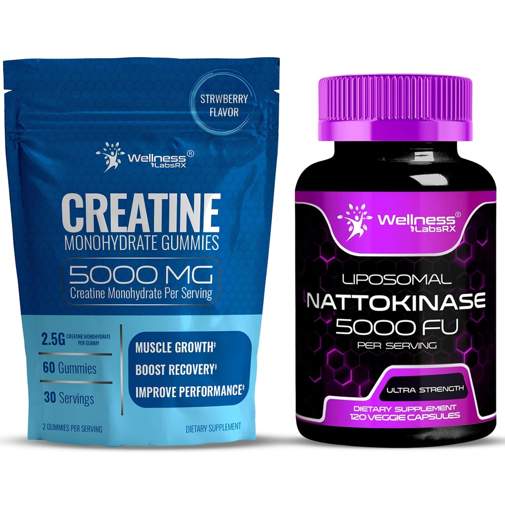 WELLNESS LABSRX Nattokinase Ergänzung Kapseln 5000 FU - Creatine Gummies 5000mg