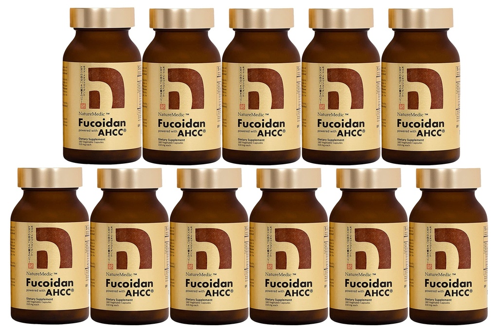 Fucoidan powered with AHCC® Brown Seaweed Immunitätsergänzung mit hoher Reinheit Organic Mekabu Mozuku Agaricus 10 Flaschen + Free 1 Flasche - 1760 Gemüse Kapseln Made in Japan