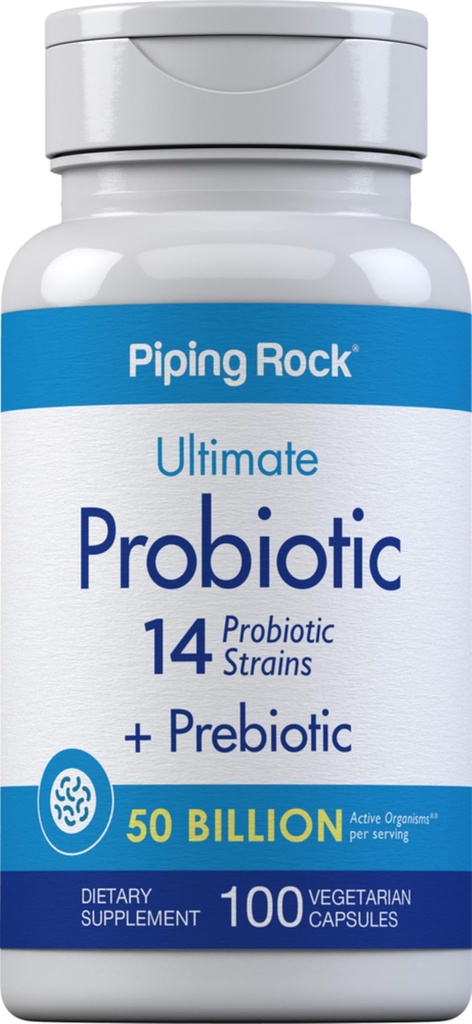 Piping Rock Probiotic und Prebiotic für Frauen und Männer | 50 Billion CFU | 100 Kapseln | Ultimate 14 Strain Supplement | Vegetarisch, Non-GMO, Glutenfrei