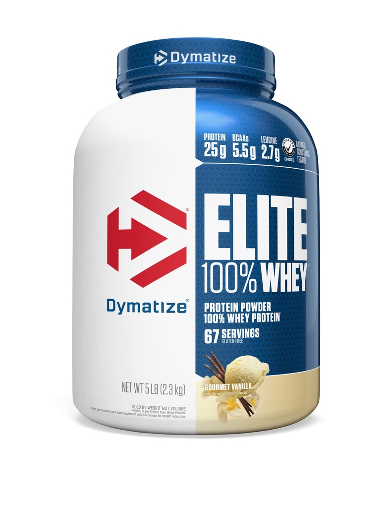 Dymatize Elite 100% Whey Protein Pulver, Vanille, 25g Protein, 5.5g BCAAs, Weniger Than 140 Cal., Glutenfrei, 2g Carb, 2g Zucker, 3g Fett (67 Portionen)