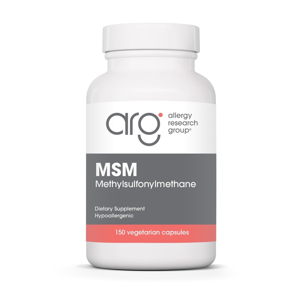 Allergy Research Group MSM Supplement - MSM Capsules en poudre pour la croissance des cheveux, méthylsulfonylméthane pour les cheveux, la peau et les ongles sains, 500 mg par portion - 150 capsules végétariennes