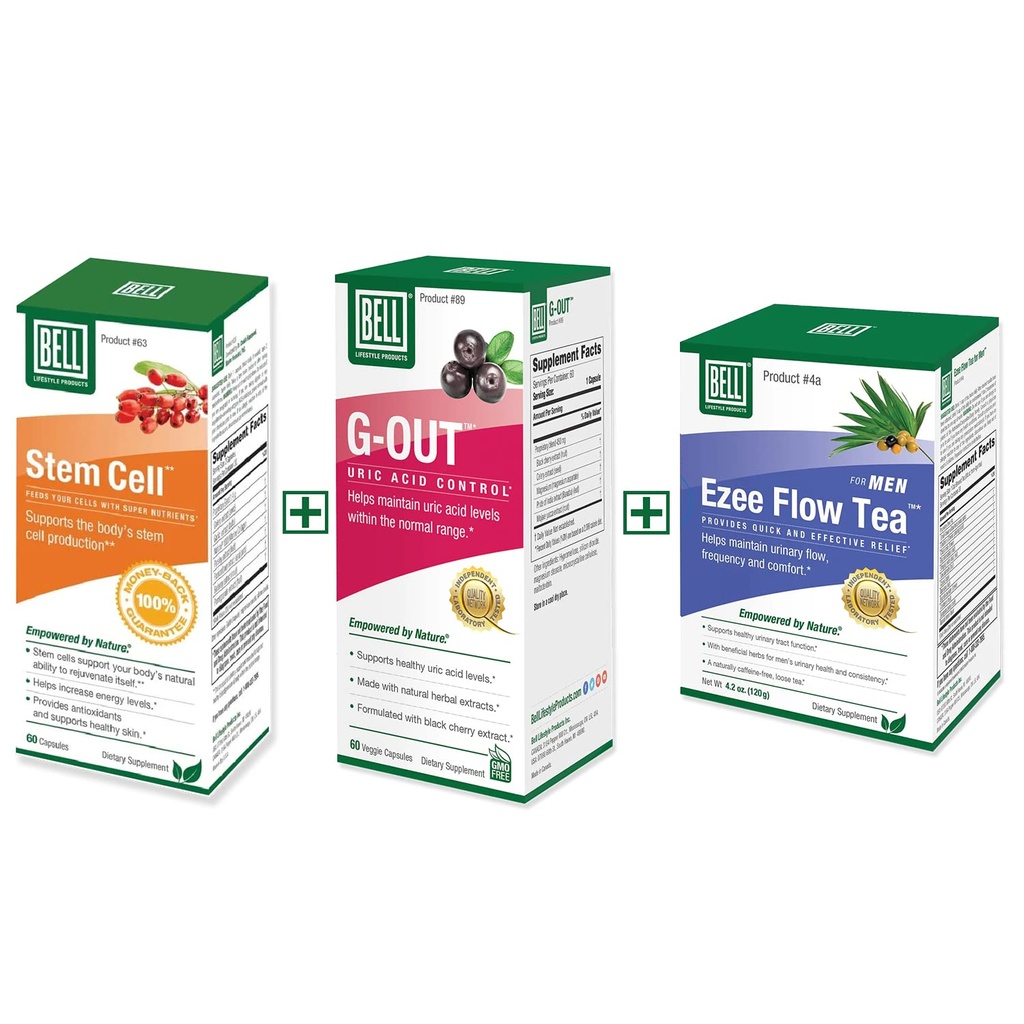 Bell Bundle – Ezee Flow Urinary Support Tea for Men, Stem Cell Supplements, & G-Out Uric Acid Cleanse – 25 Jahre Rund um die Welt, verkauft direkt vom Hersteller