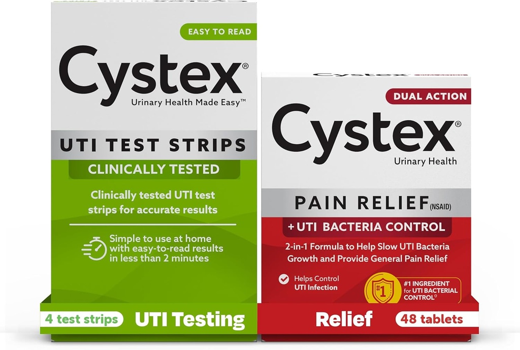 Cystex Urinary Tract Infection (UTI) Teststreifen + Schmerzlinderung: 4 Teststreifen & 48 Kapseln Schmerzlinderung Medizin