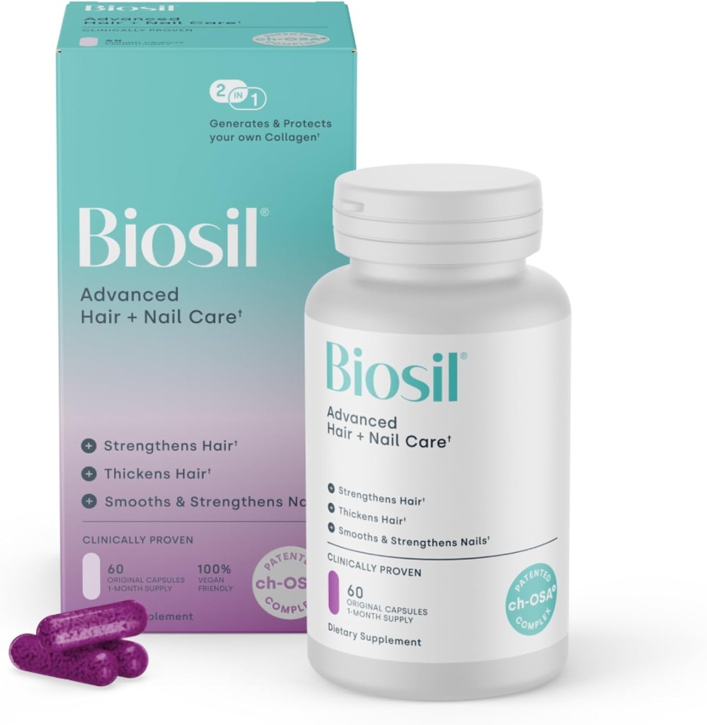 Biosil Advanced Hair + Nail Care - Wachstums-Vitamine für Frauen - Stärken & Diecken Strands - 60 Kapseln - Patentiertes ch-OSA - 30-Day Supply
