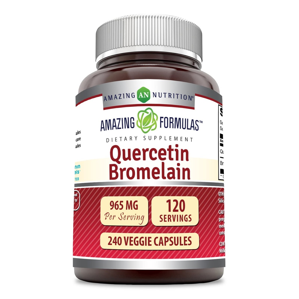 Erstaunliche Ernährung Quercetin 800 Mg mit Bromelain 165 Mg Veggie Kapseln Ergänzung | Non-GMO | Gluten Free | Made in USA | Geeignet für Vegetarier (240 Zähler)
