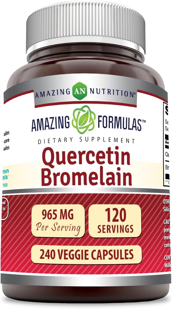 Erstaunliche Ernährung Quercetin 800 Mg mit Bromelain 165 Mg Veggie Kapseln Ergänzung | Non-GMO | Gluten Free | Made in USA | Geeignet für Vegetarier (240 Zähler)