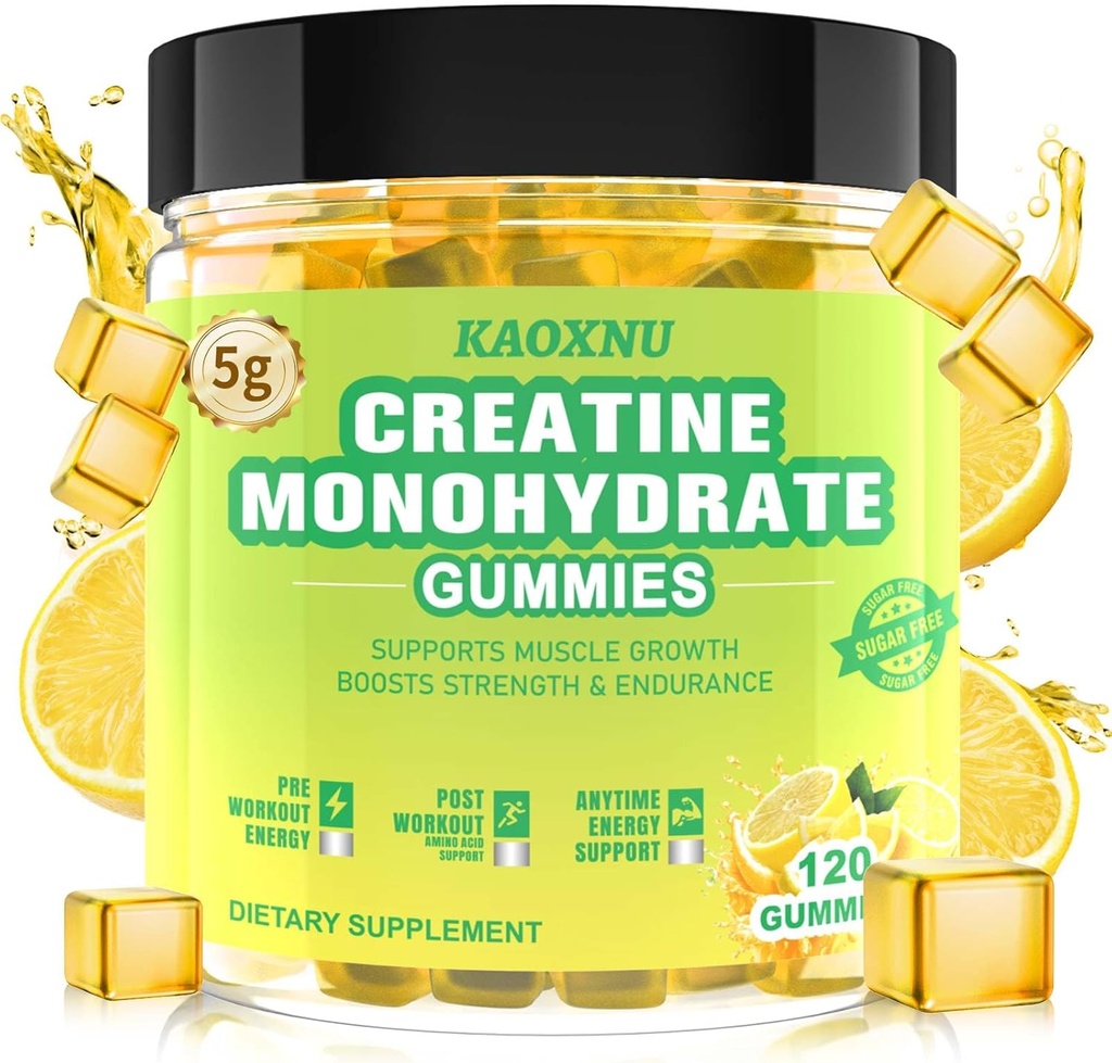 Kreatin Monohydrat-Gummi 5600mg für Männer & Frauen, 120 CT Kaubare Creatine-Gummien für Muskelunterstützung, Energie-Boost, 5,6g Kreatin Monohydrat pro Servierung - Sugar Free, Vegan (Lemon Flavor)