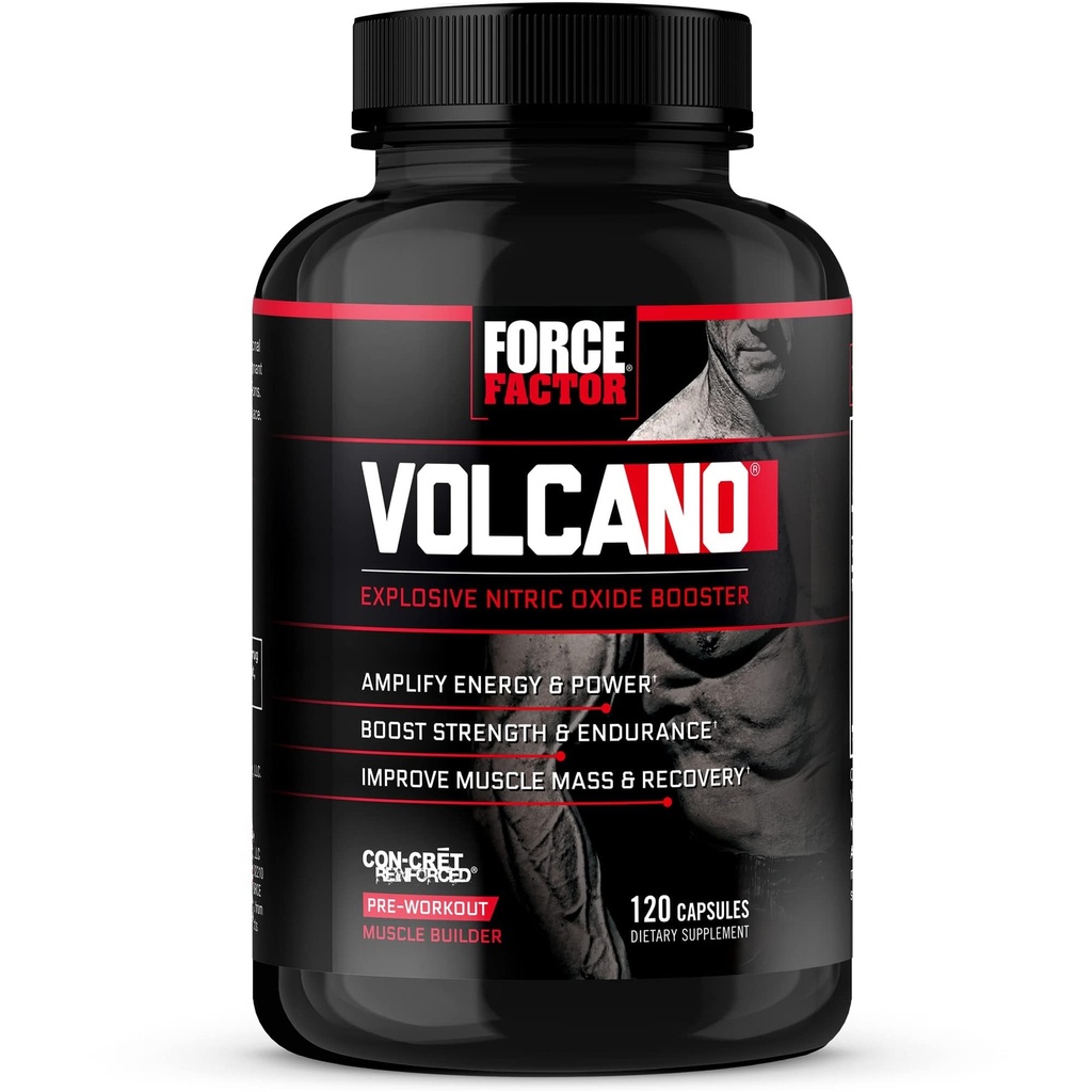 Facteur de force Volcano avant l'entraînement Supplément de booster à oxyde nitrique pour les hommes avec créatine et L-Citrulline pour stimuler et l'énergie, aider à construire le muscle, meilleure pompe et l'entraînement, 120 capsules