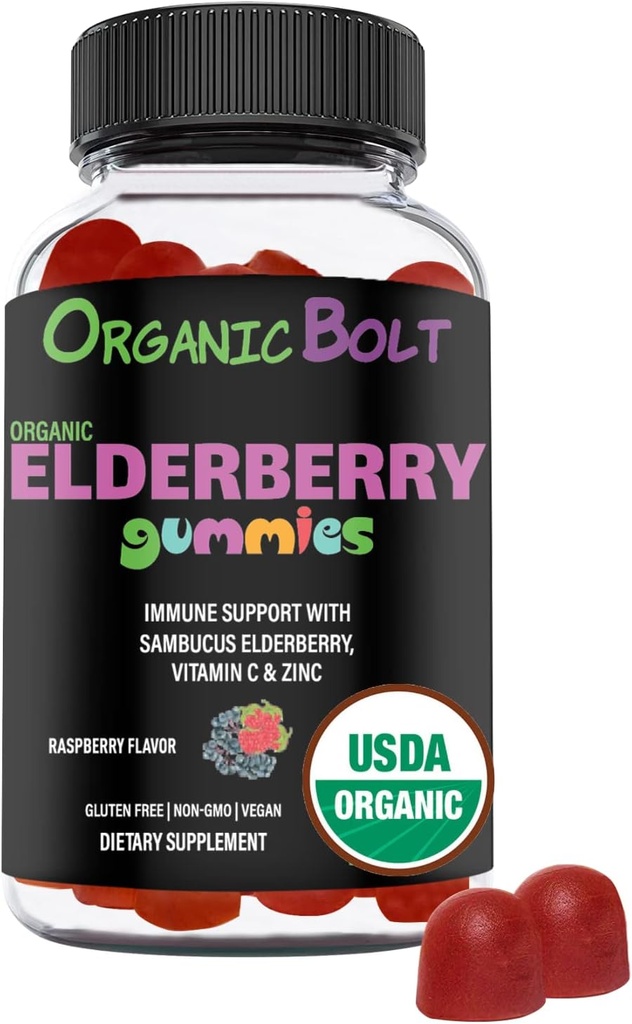 USDA Organic Elderberry Gummies - High Potency 150mg Bio Elderberry Gummis für Erwachsene & Kinder mit Vitamin C & Zink - Immununterstützung Gummis - Vegan, Gelatin & Gluten Free - 60 Count