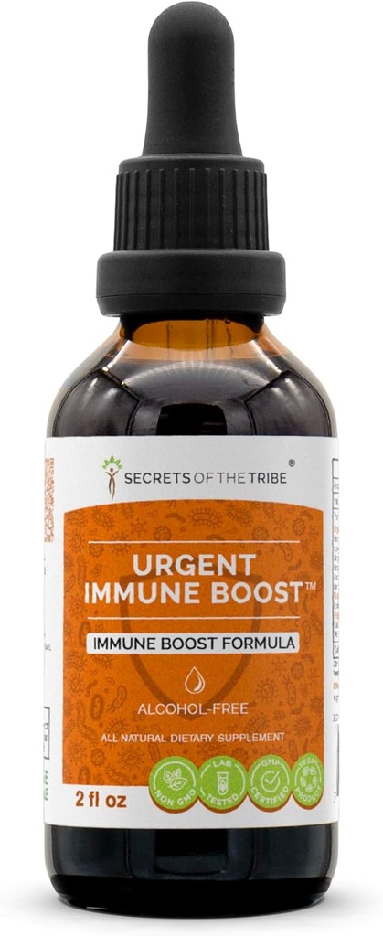 Urgent Immune Boost Alkohol-FREE Extrakt, hochkarätige Kräutertropfen, Tinktur aus Elder,Echinacea,Honeysuckle,Ginger,Horseradish,Osha,Andrographis,Garlic, Wild Indigo. Immun Boost Formel 2 oz