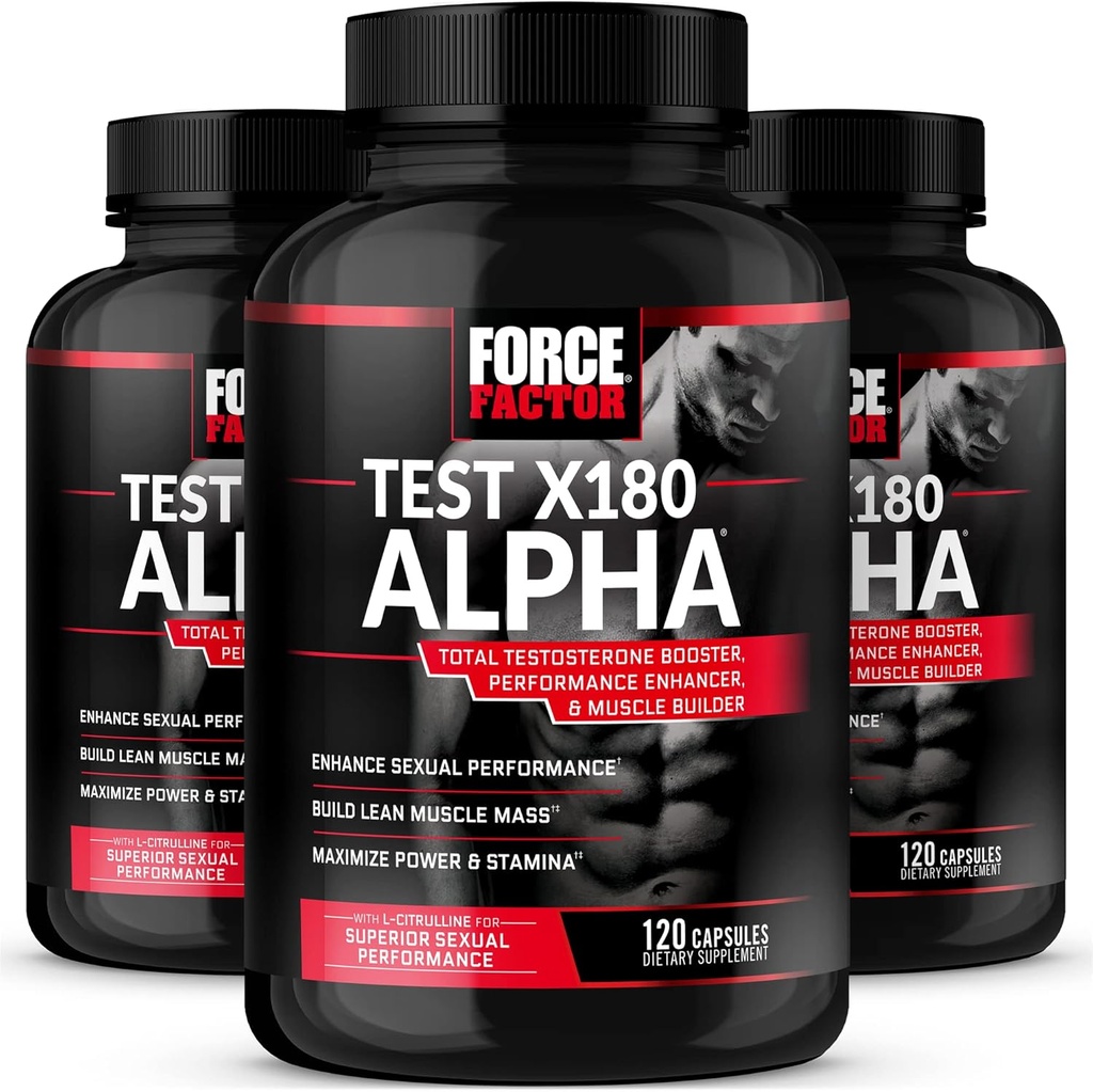 Kraftfaktor-Test X180 Alpha, Testosteron-Booster für Männer, Testosteron-Ergänzung mit L-Citrulline zu helfen, Muskel und Stärke zu bauen, Stickstoff-Oxid für Leistung, 120 Zähler (Pack von 3)