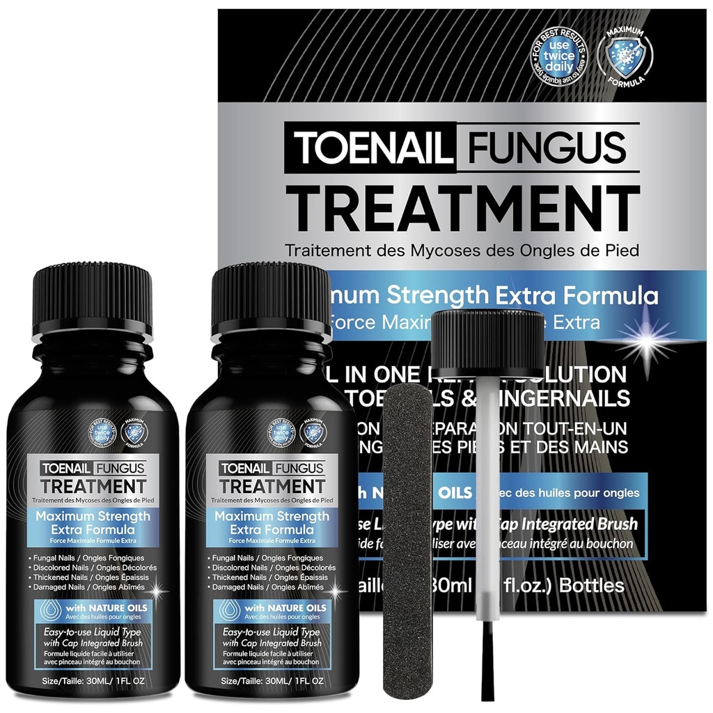 Toenail Pilzbehandlung extra Stärke 2pcs x 30ml, Pilz Nagelbehandlung, Nagelpilzbehandlung für Nagel, Zehennagel Pilzbehandlung extra Stärke für beschädigte und verfärbende Nägel.