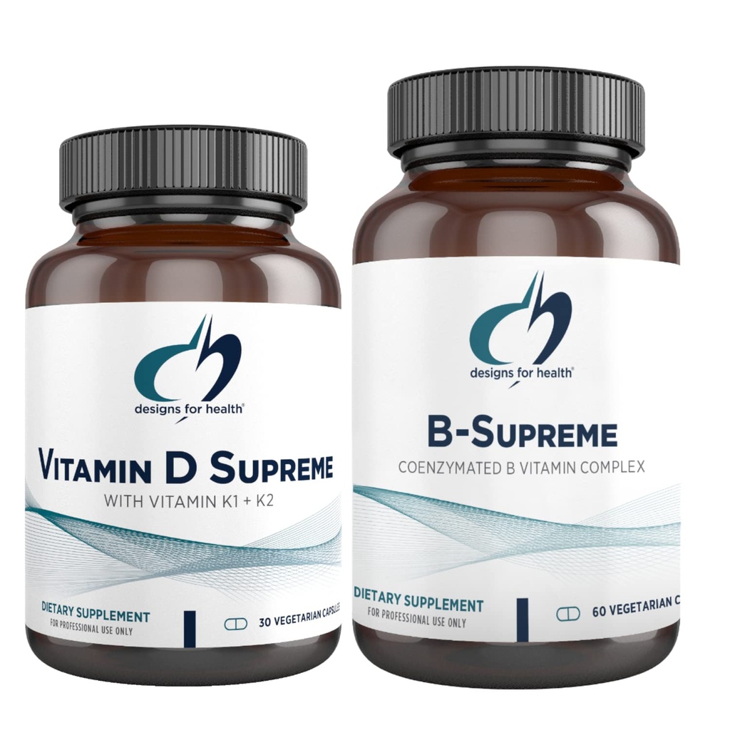 designs for health Vitamin D Supreme + B-Supreme Essentials Duo - 5000 IU Vitamin D3 + Vitamin K, Active B Complex (2 Product Set)