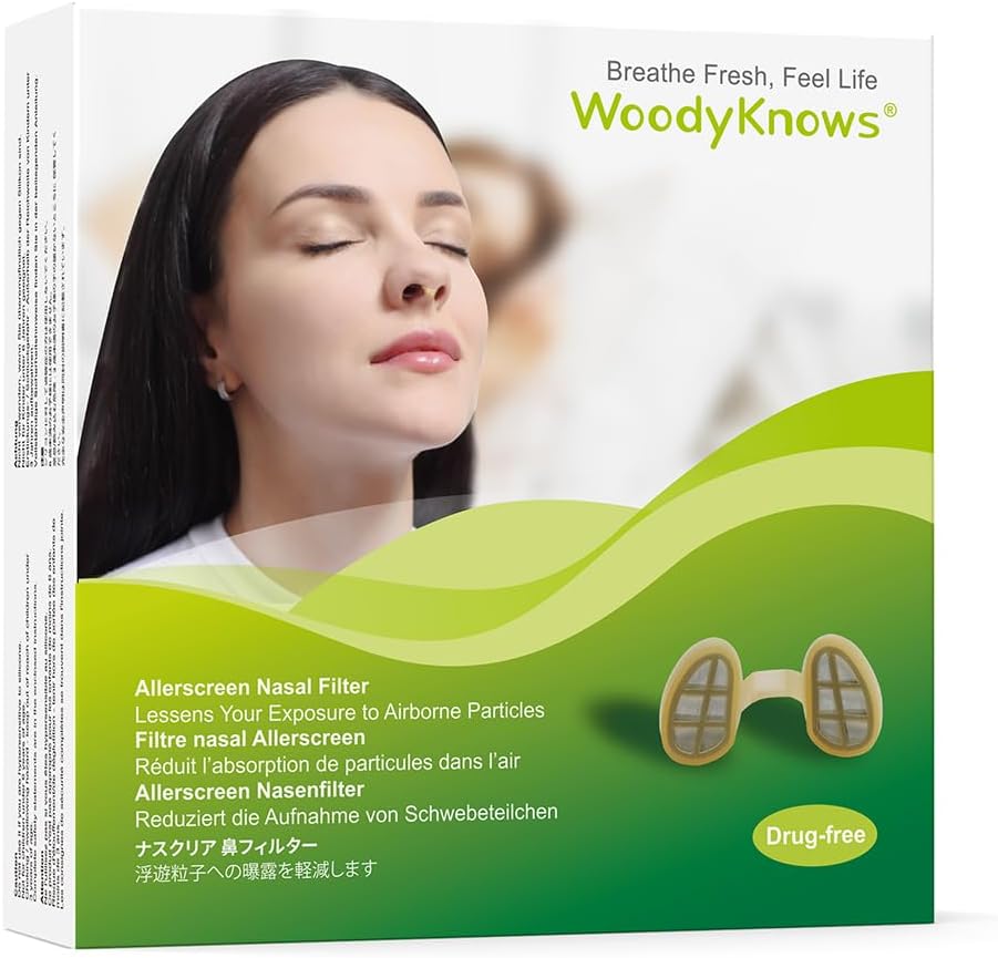 WoodyKnows 3 Filtres Allers à l'écran Nasal avec 12 paires de filtres de remplacement, modèle 2024, aides allergies saisonnières et poussières (Grande, 3 Filtres+12 Remplacements)
