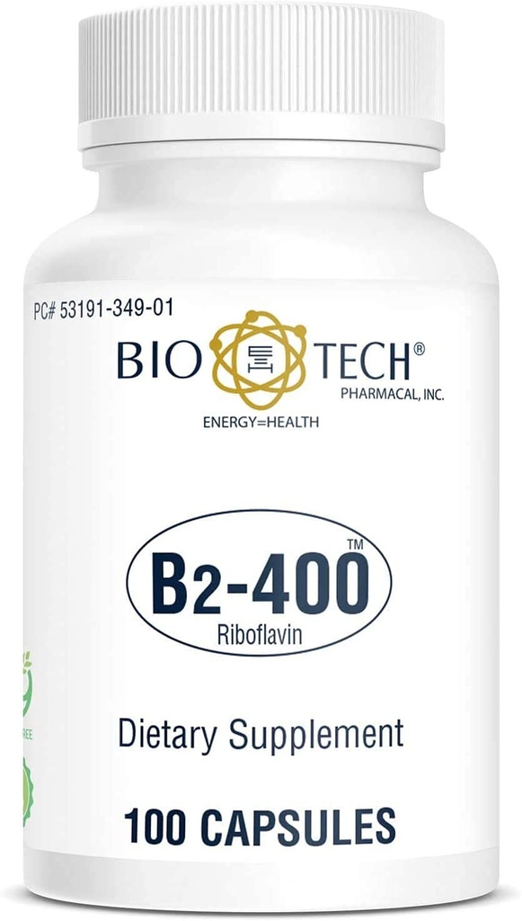Bio-Tech Pharmacal B2-400, 100 Kapseln – All-Natural Supplement – Unterstützt Klarheit und Produktivität – No Dairy, Fish, Gluten, Peanut, Shellfish, GMOS, & Soy – Keine künstlichen Farben
