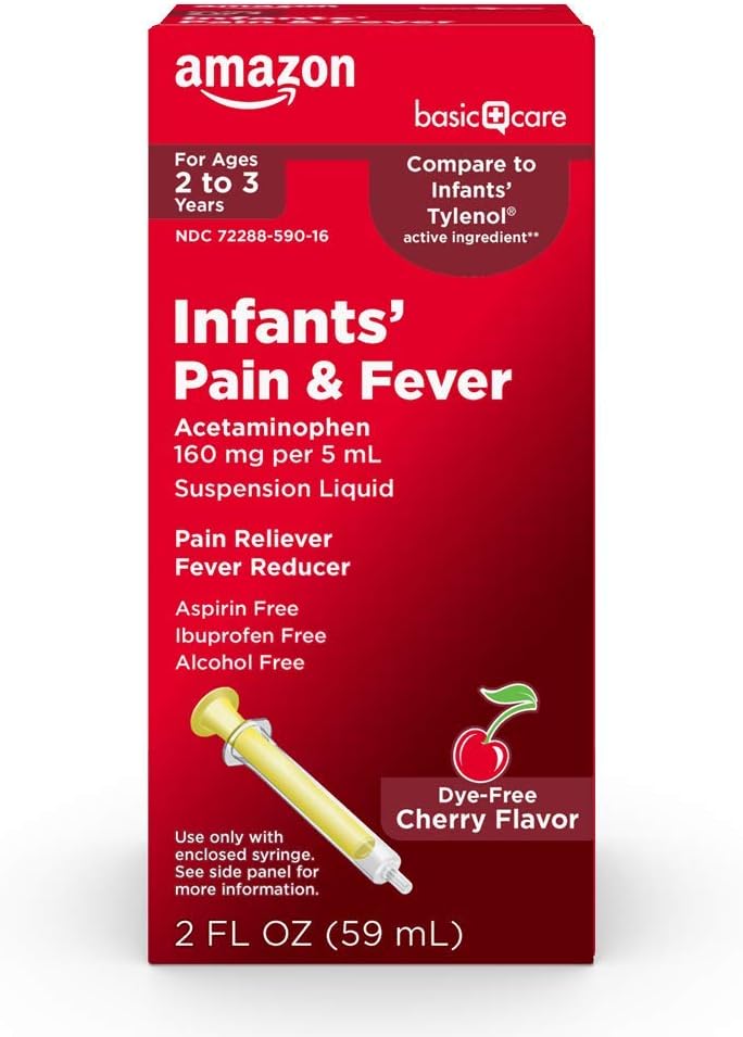 Soins de base Douleur et fièvre des nourrissons, acétaminophène 160 mg par 5 mL, Suspension liquide, goût de cerise sans colorant, 2 fl oz (paquet de 1)
