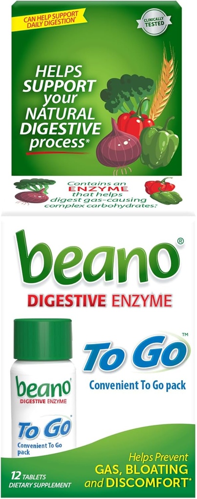beano Zu gehen Gas-Prävention, Nahrungsenzym Nahrungsergänzungsmittel, Hilfe Digest Gas-Causing Lebensmittel, 12 Tabletten