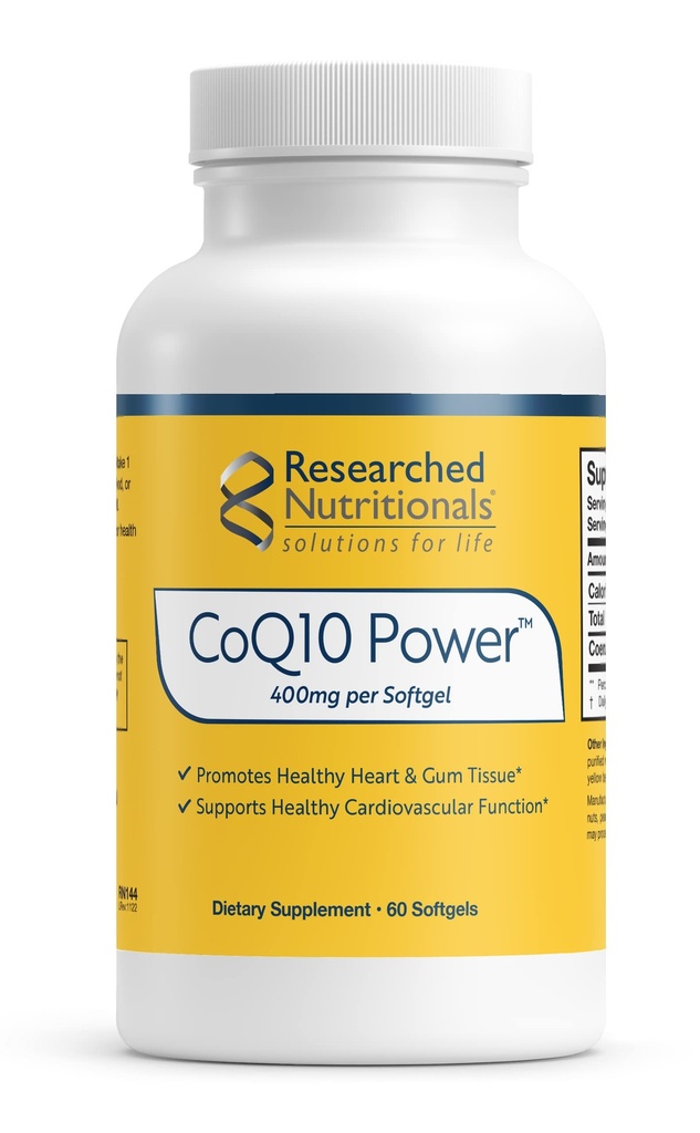 Researched Nutritionals CoQ10 400mg Softgels for Heart Health - Therapeutic-Strength Coenzyme Q10 Supplement - Support Natural Energy & Immune Function, Promote Healthy Gum Tissue (60 Softgels)