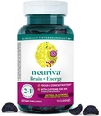NEURIVA Cerveau + Gommies énergétiques, Suppléments Cerveau Nootropique pour Focus et Concentration avec Neurofactor, Vitamine B12 & Caféine pour un Boost Energy*, 75ct Natural BlackBerry