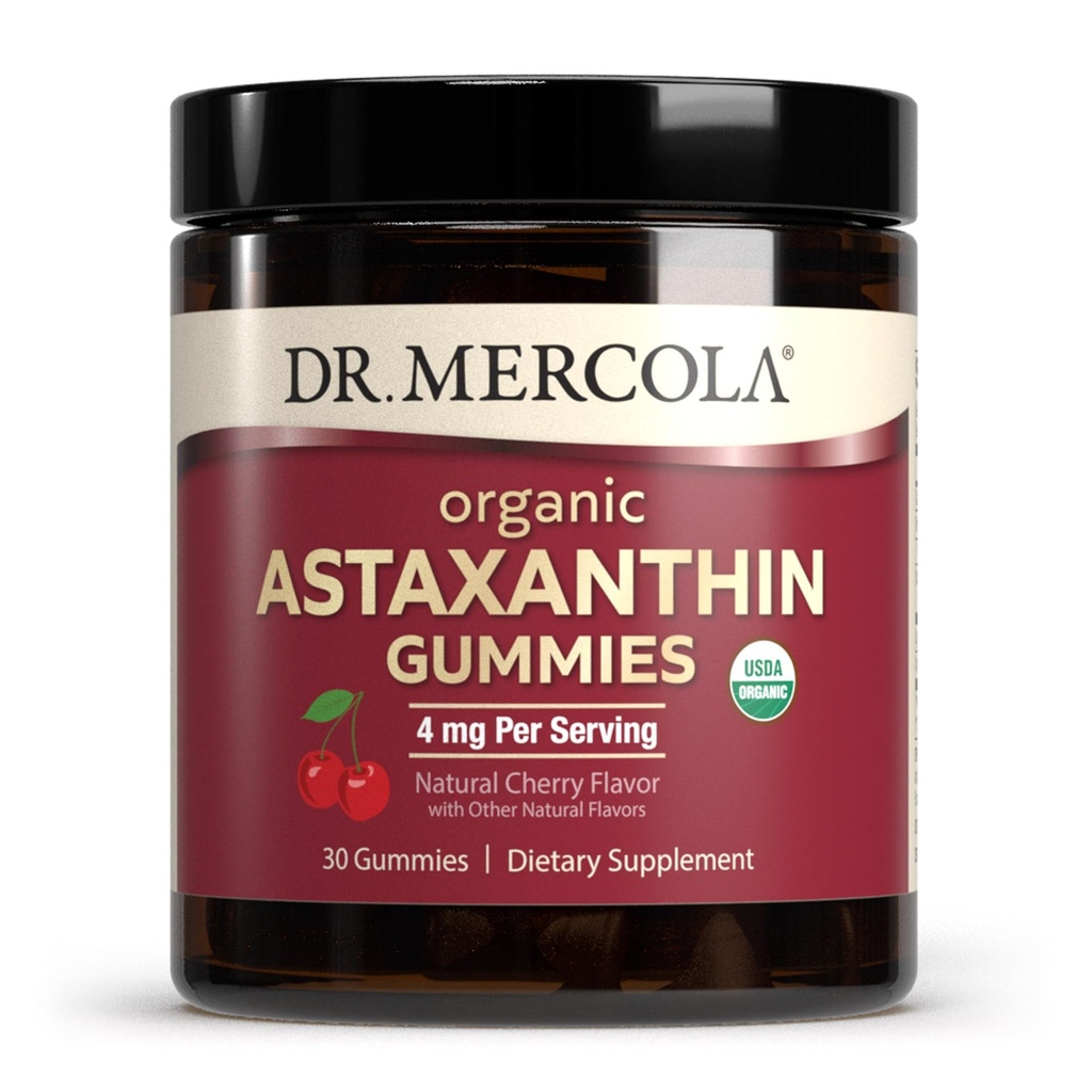 Dr. Mercola Organic Astaxanthin Gummie, 30 Servierungen (30 Gummi), 4 mg pro Servieren, Nahrungsergänzung, Antioxidans und Immununterstützung, Certified Organic, Non-GMO