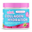 Poudre d'hydratation d'obvi : Complexe de peptide d'électrolyte et de collagène : 5 types de collagène avec acide hyaluronique : soutient l'élasticité cutanée et la santé articulaire : sans sucre : Rose framboise, 30 portions