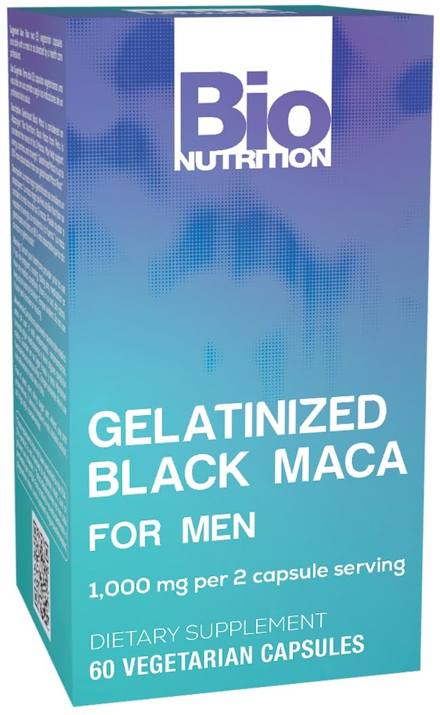 Bio Nutrition Gelatinized Black Maca 60 Vegetarische Kapseln | 1.500 mg pro Servieren | Energie Boost | Calcium | Magnesium | Phosphor