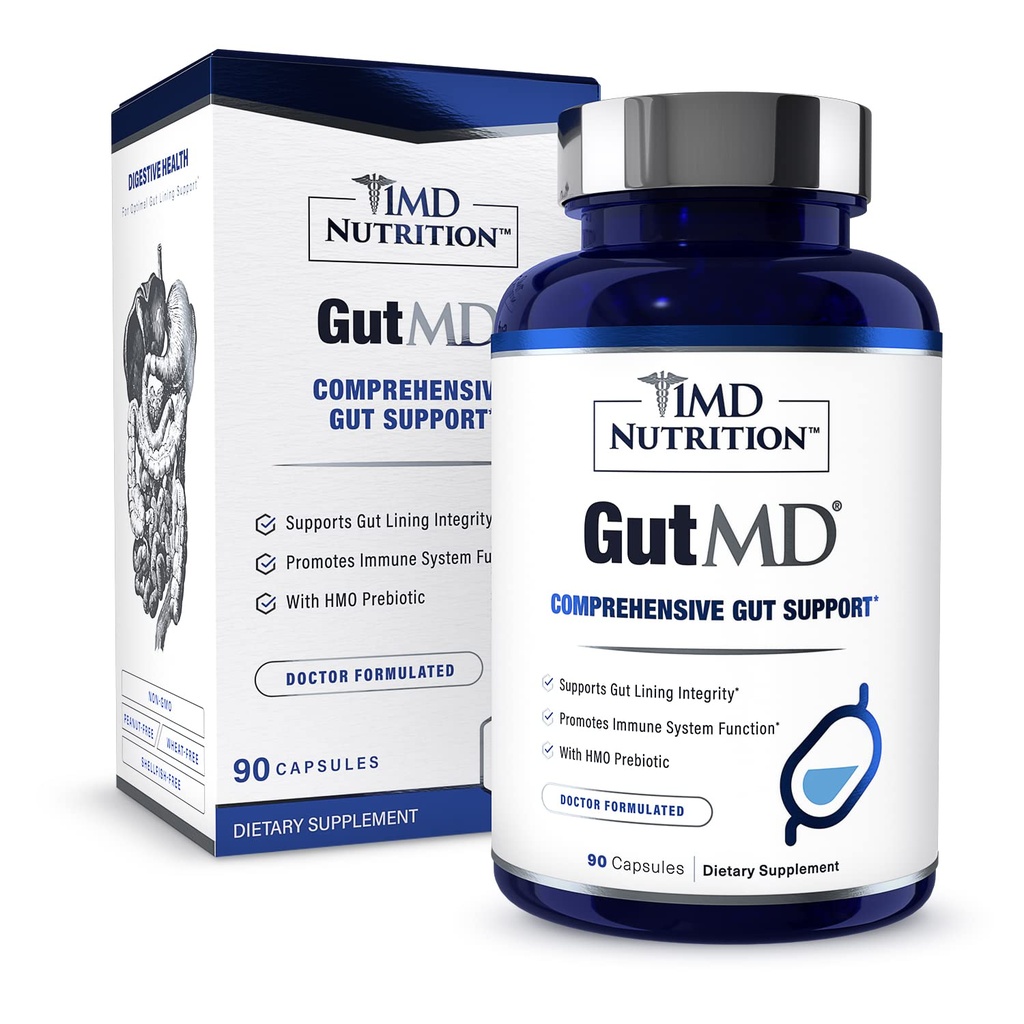 1MD Nutrition GutMD - L-Glutamin Kapseln w/Prebiotic for Gut Health - L Glutamine Supplement - Unterstützt gesunde Verdauungstraktintegrität - 90 Kapseln