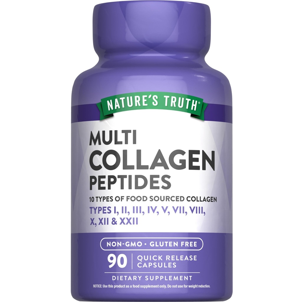 Nature's Truth Multi Collagen Peptide Kapseln | Typen I, II, III, V, X | 2000 mg | 90 Count | Keto Friendly | Non-GMO und Gluten kostenlose Ergänzung