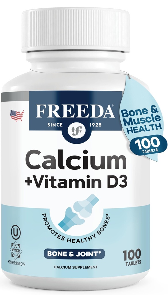 FREEDA Kalzium 600 mg mit Vitamin D3 400 IU – Essential Bone Support Supplement – Kosher, Gluten-Free, Easy-to-Swallow Coated Tablets für Damen und Herren (100 Ct)