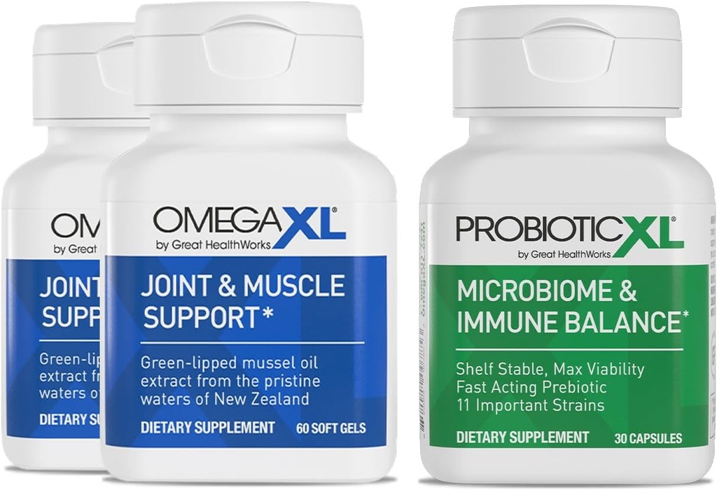 OmegaXL Powerful Joint and Muscle Support Supplement 60 Count (2 Pack) & Probiotic XL - PreforPro, DE111, Shelf Stable - Fördern Sie gesundes Gut Flora Growth (30 Veggie Caps)