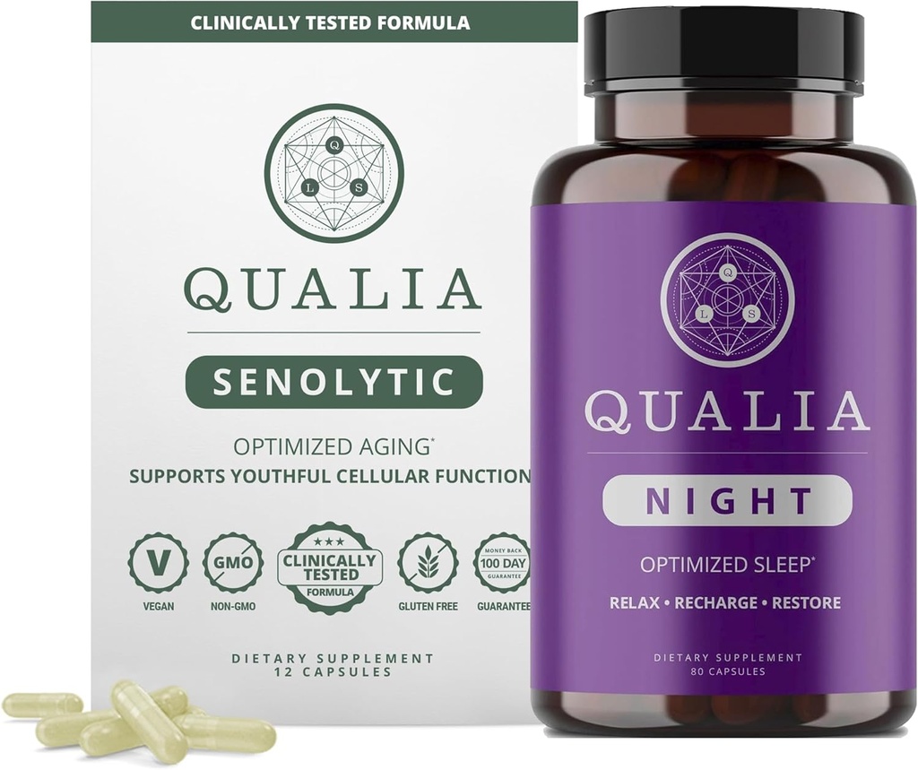 Qualia Life Sciences Bundle Qualia Night & Qualia Senolytic, Science-Backed Ergänzungen für tiefe Refreshing Schlaf und optimale Zellreparatur