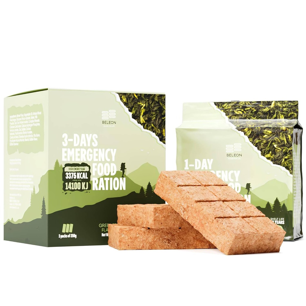 Green Tea Emergency Food Supply - 3-Tage 72 Stunden Biscuit Bars MREs Meals Military 2024 Survival Kit - 20 Jahre Regal Life Camping Wanderbedarf