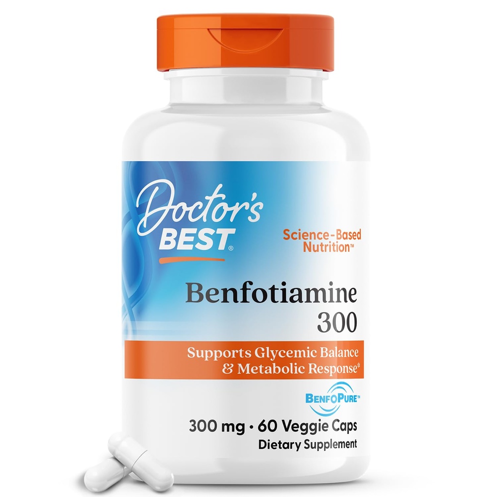 La meilleure Benfotiamine 300 de docteur avec BenfoPure, aide à maintenir un métabolisme du glucose sain, non-OGM, végétalien, sans gluten, sans soja, 300 mg, 60 capsules de légumes
