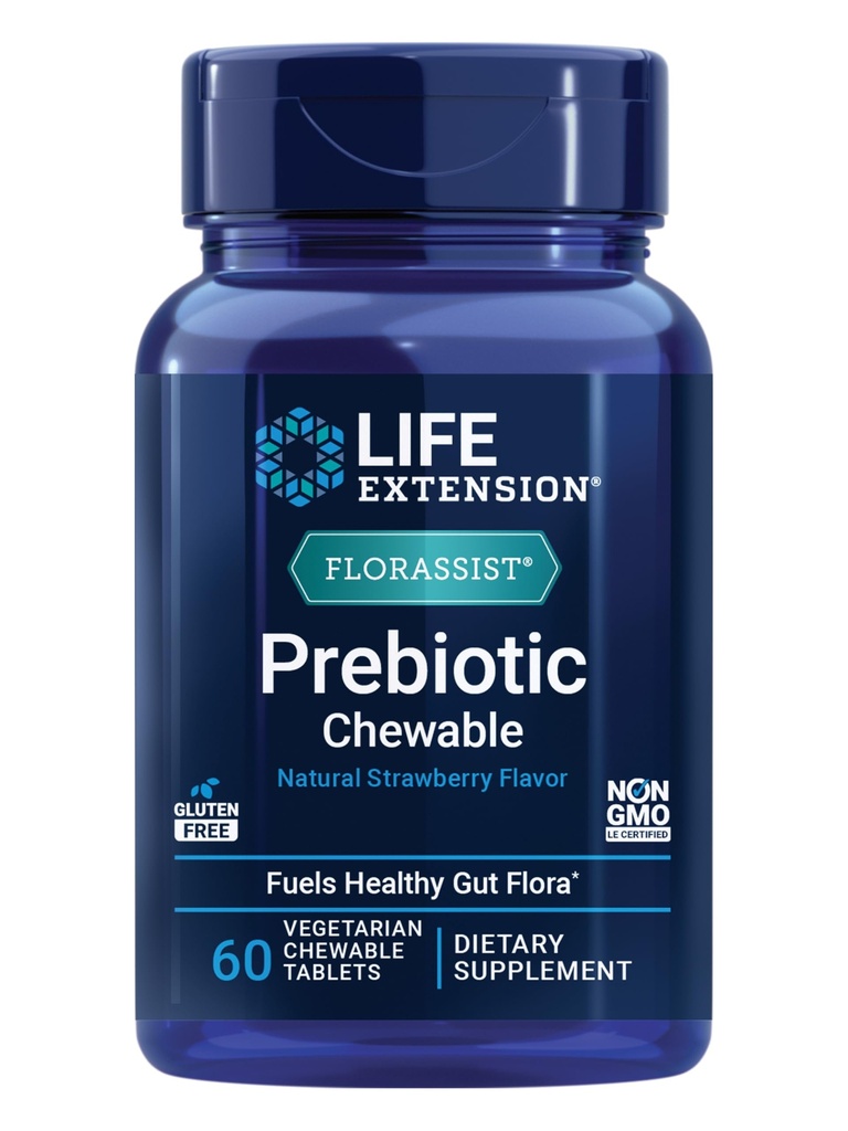 Life Extension FLORASSIST® Prebiotic Chewable (Strawberry), 1000 mg xylooligosaccharide, prebiotic Supplement liefert Kraftstoff für Gut Flora, Glutenfrei, Non-GMO, Vegetarisch, 60 kaubare Tabletten