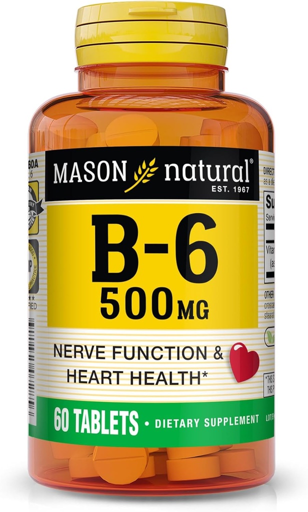 MASON NATURAL Vitamin B6, 500 mg, 60 Tablets